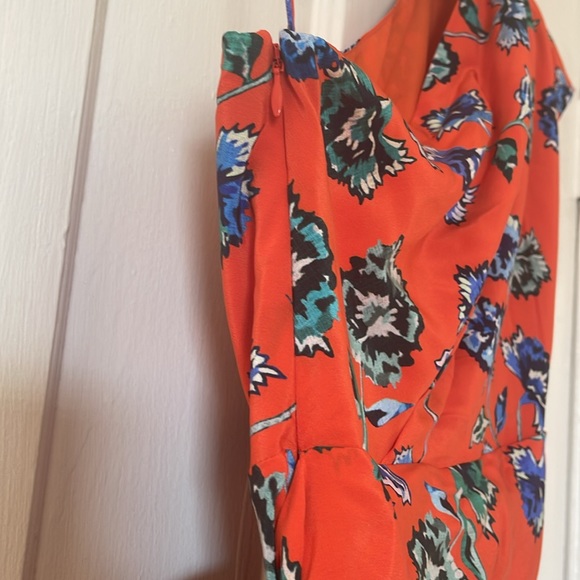 Derek Lam 10 Crosby; one-shoulder 100% silk orange floral dress NWT; size 6 - Picture 7 of 10